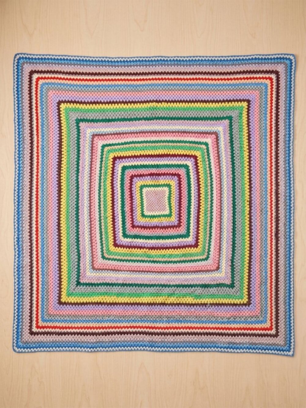Vintage Pastel Granny Square Crochet Blanket Afghan Multi-Color Hand Knit Retro